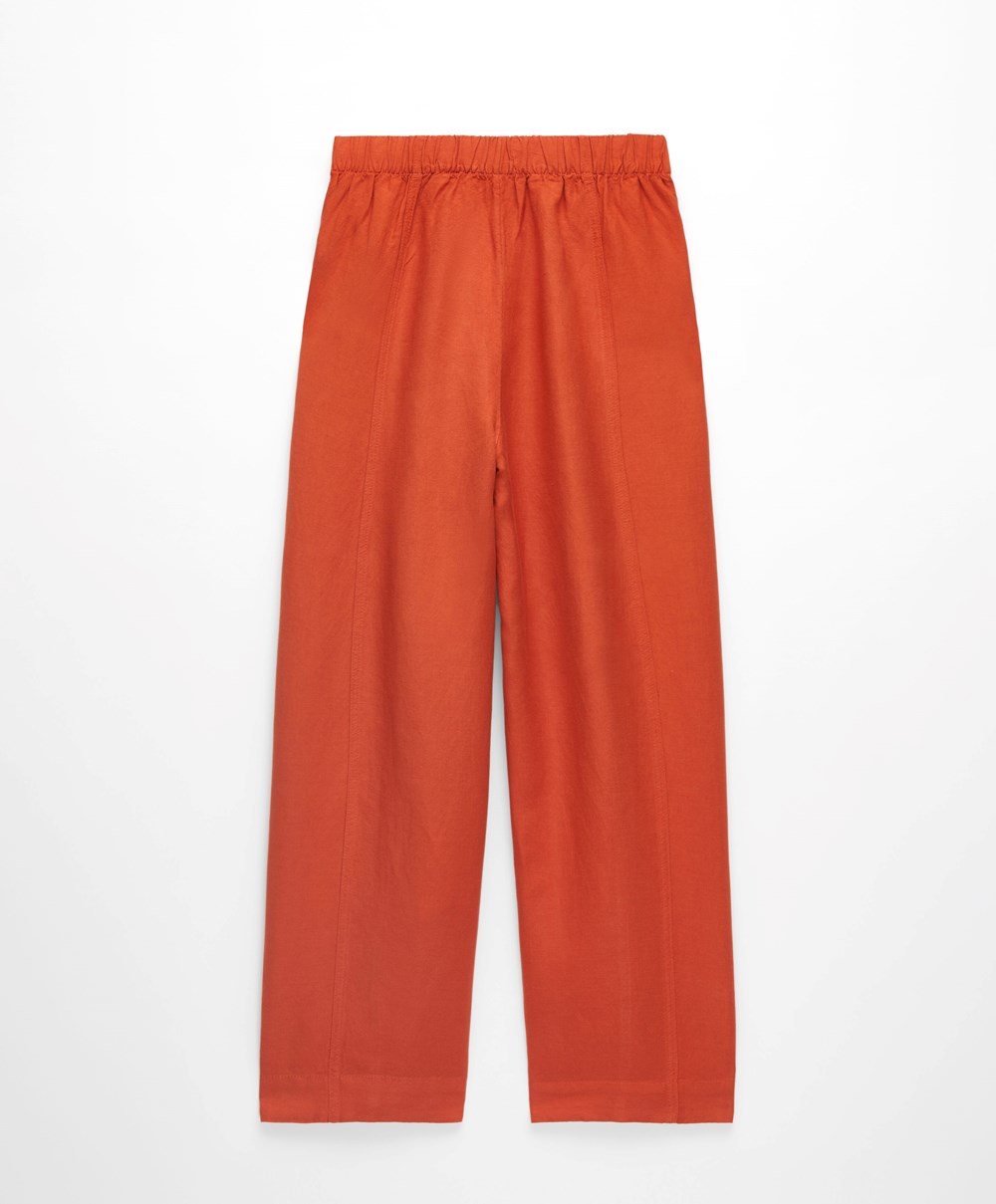 Oysho Linen Barrel Trousers πορτοκαλι | QZMWUK-635