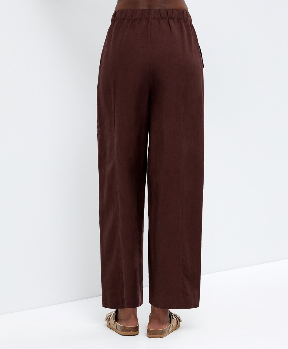 Oysho Linen Barrel Trousers σοκολάτα | XFAJVT-460