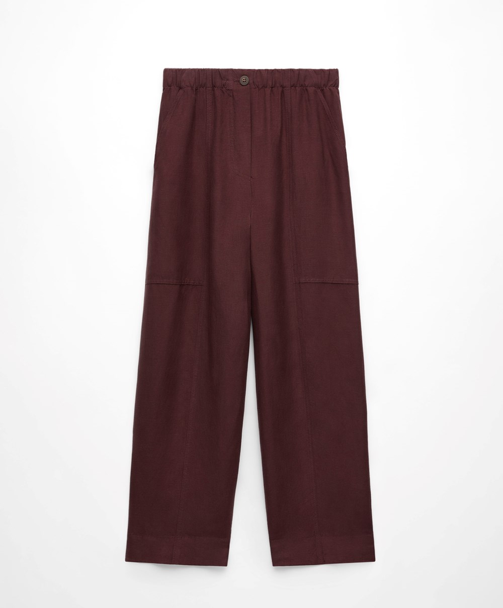 Oysho Linen Barrel Trousers σοκολάτα | XFAJVT-460