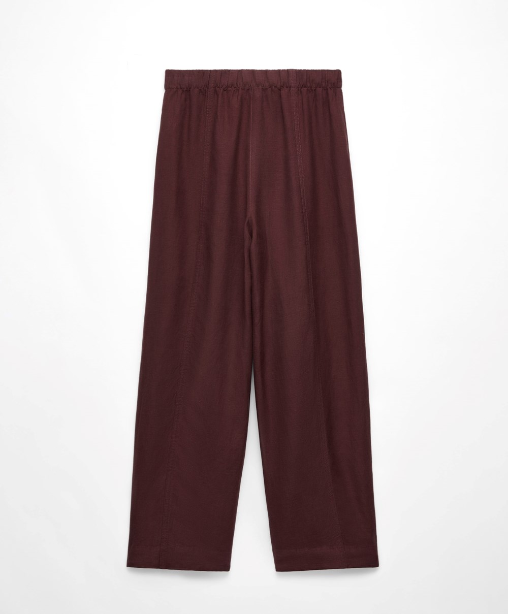 Oysho Linen Barrel Trousers σοκολάτα | XFAJVT-460