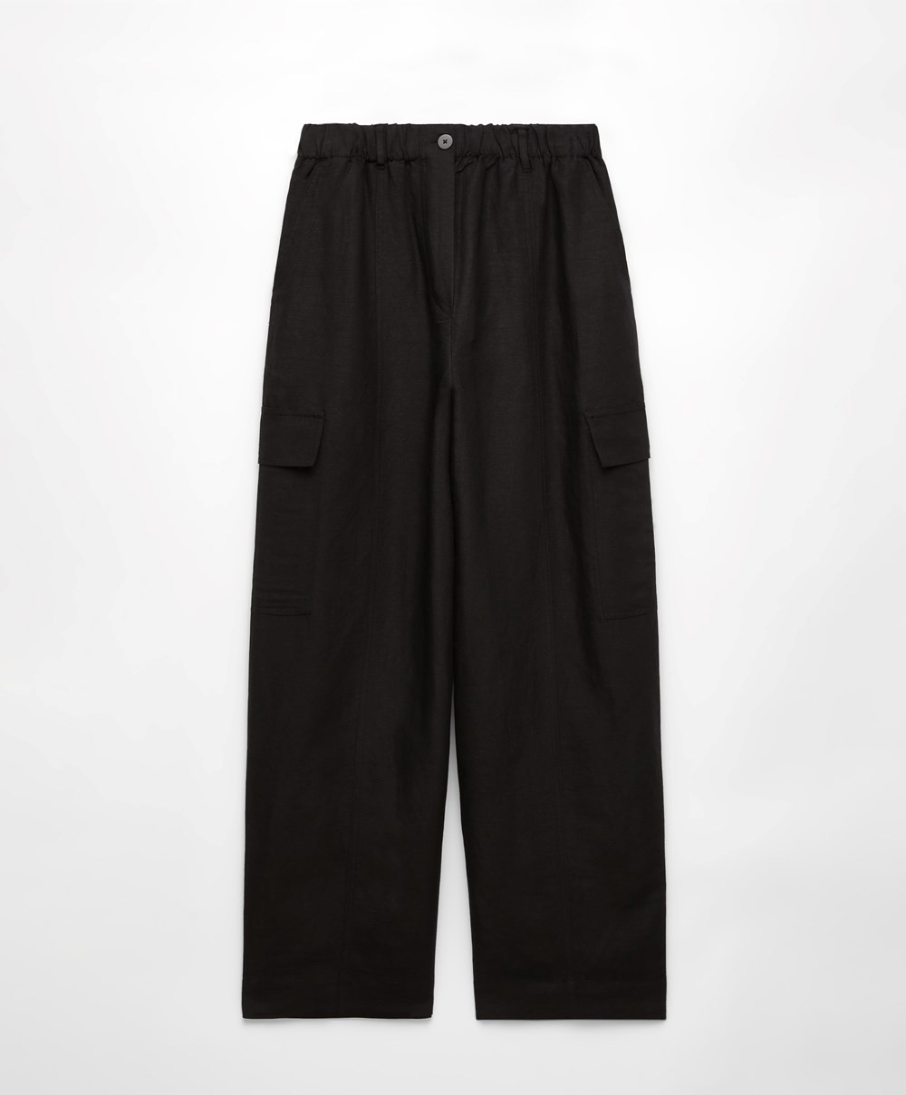 Oysho Linen Cargo Trousers μαυρα | SEVQUY-581