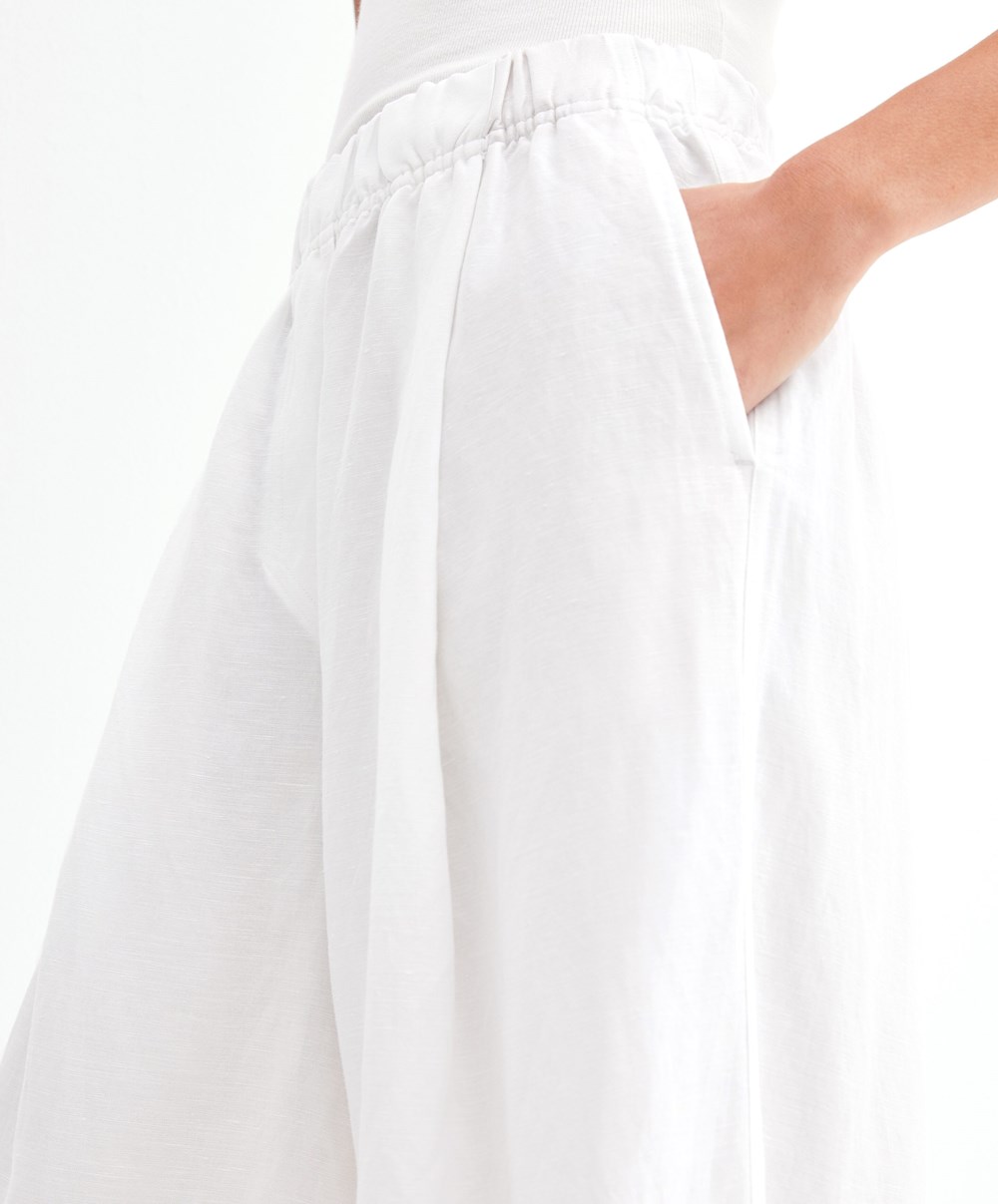 Oysho Linen Crop Trousers ασπρα | DZSJQR-509