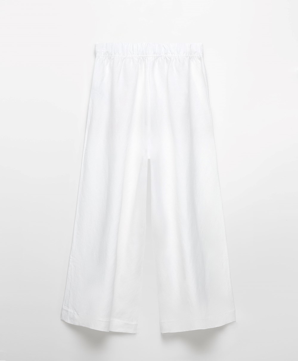 Oysho Linen Crop Trousers ασπρα | DZSJQR-509