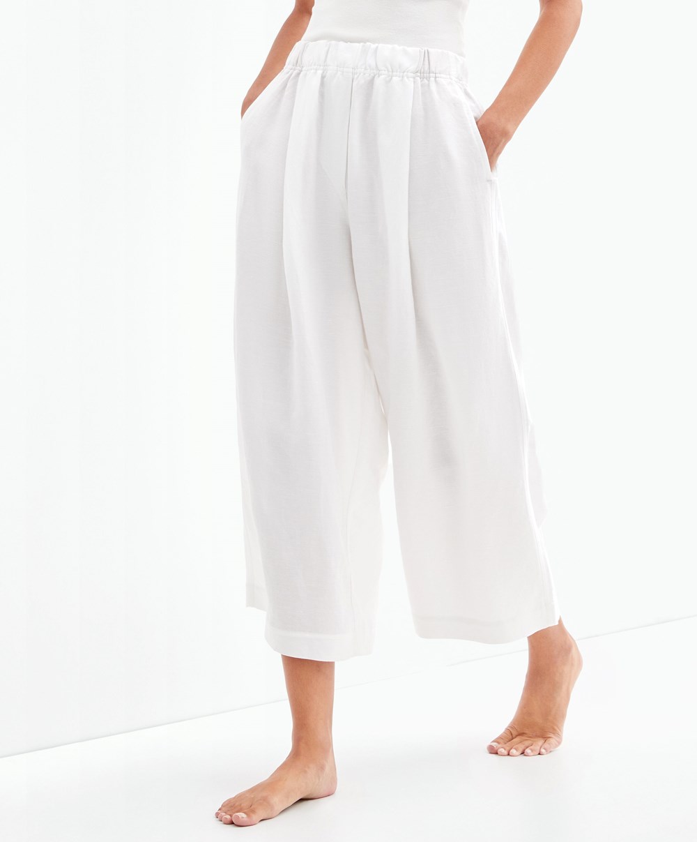 Oysho Linen Crop Trousers ασπρα | DZSJQR-509