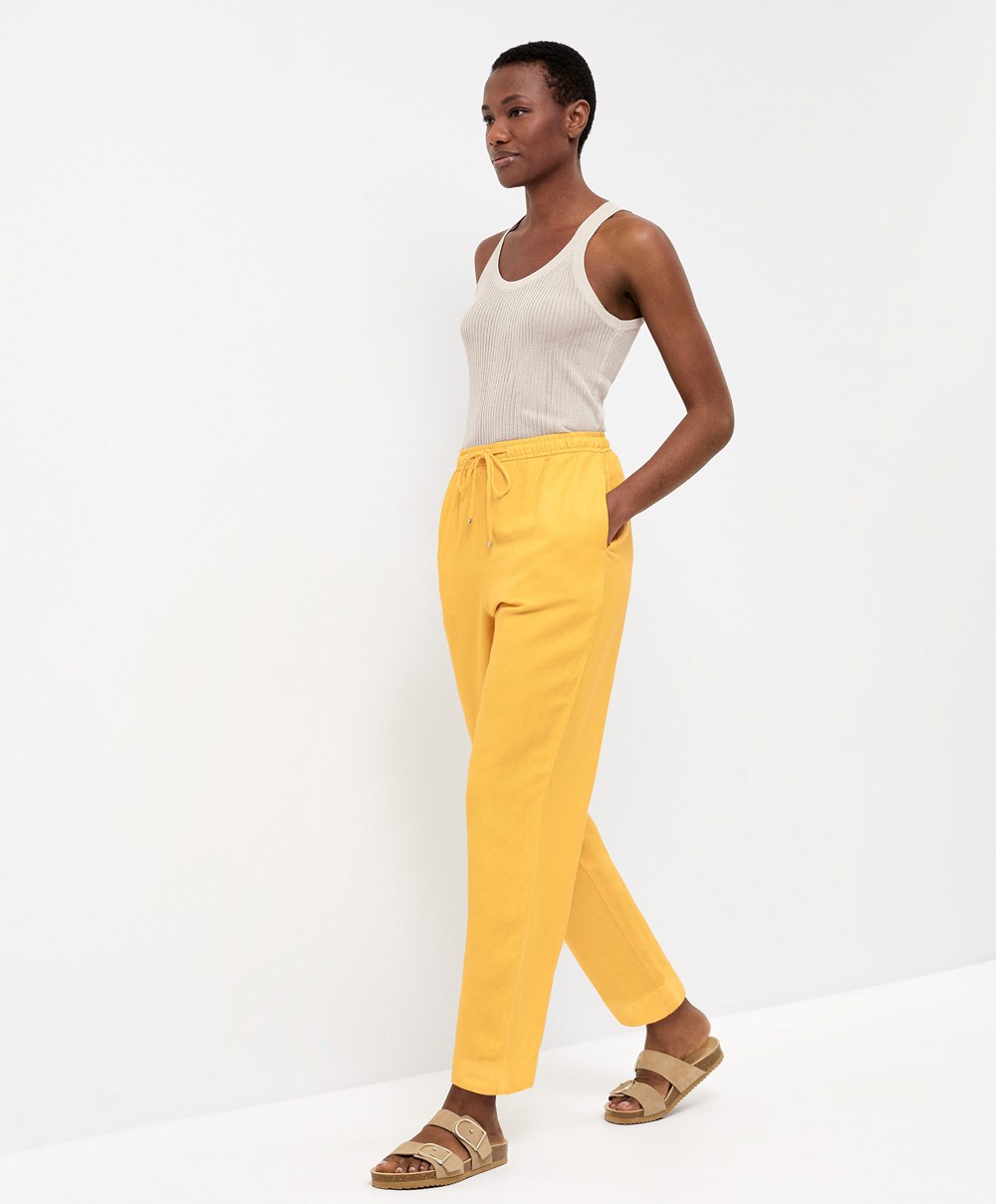 Oysho Linen Relaxed Fit Trousers Mid-yellow | KHIWTZ-870