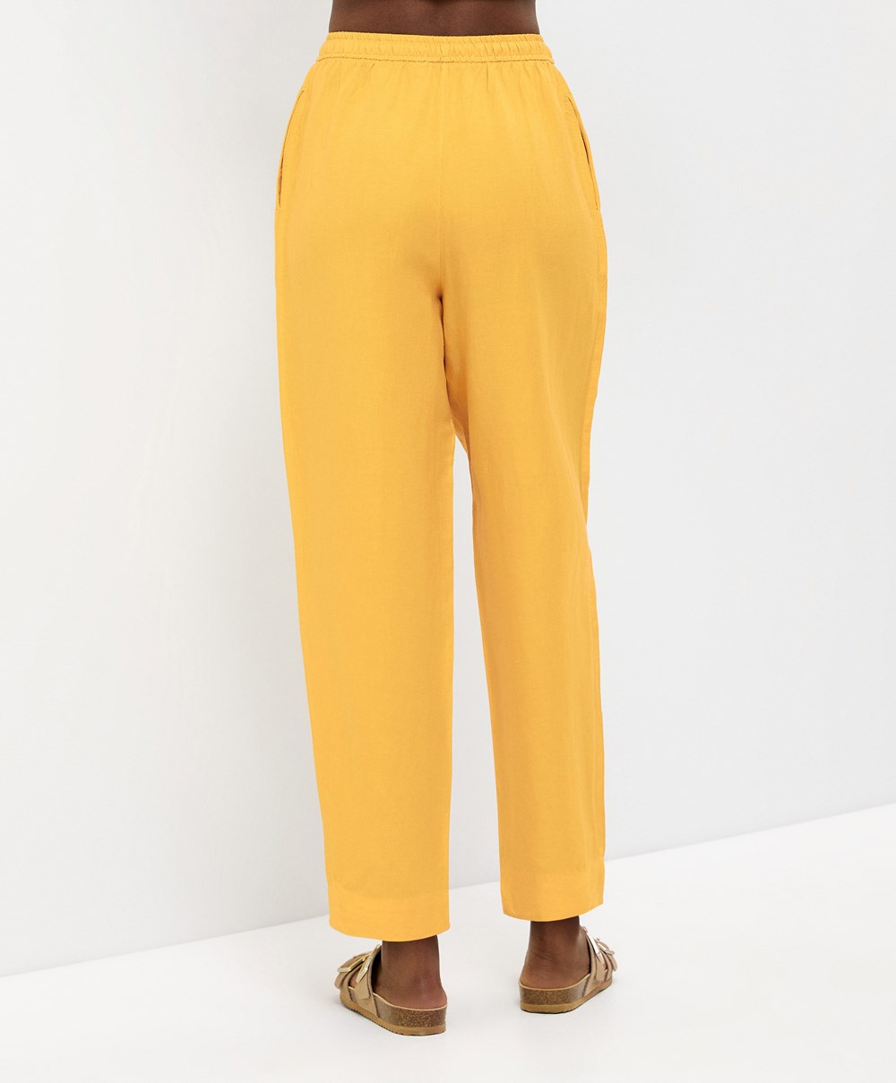 Oysho Linen Relaxed Fit Trousers Mid-yellow | KHIWTZ-870