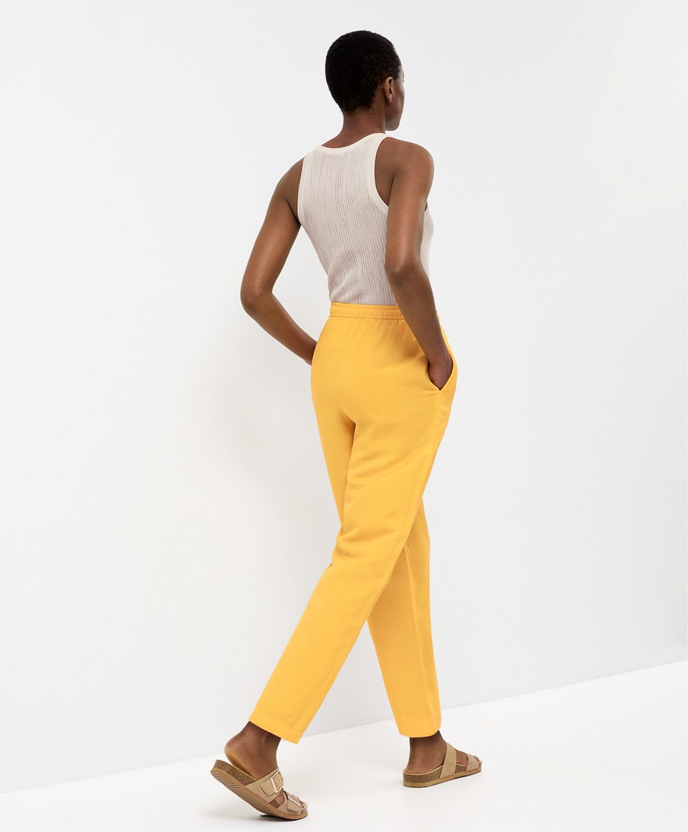 Oysho Linen Relaxed Fit Trousers Mid-yellow | KHIWTZ-870