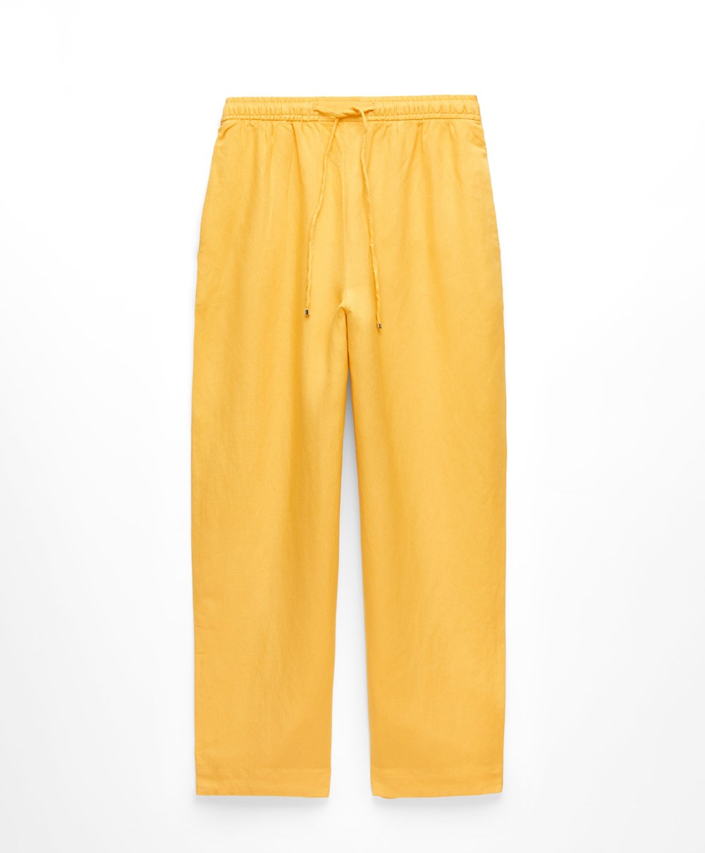 Oysho Linen Relaxed Fit Trousers Mid-yellow | KHIWTZ-870