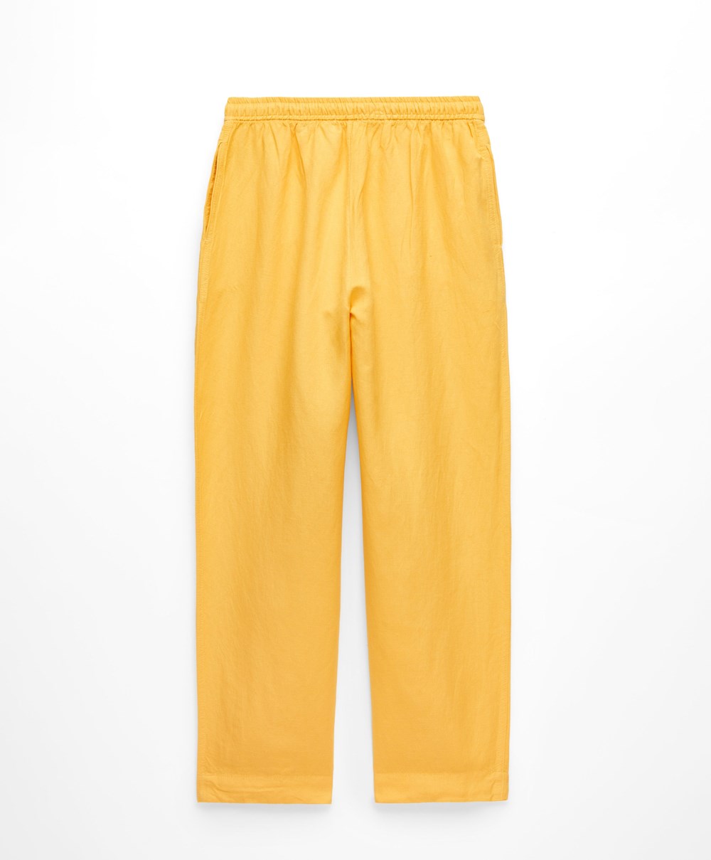 Oysho Linen Relaxed Fit Trousers Mid-yellow | KHIWTZ-870