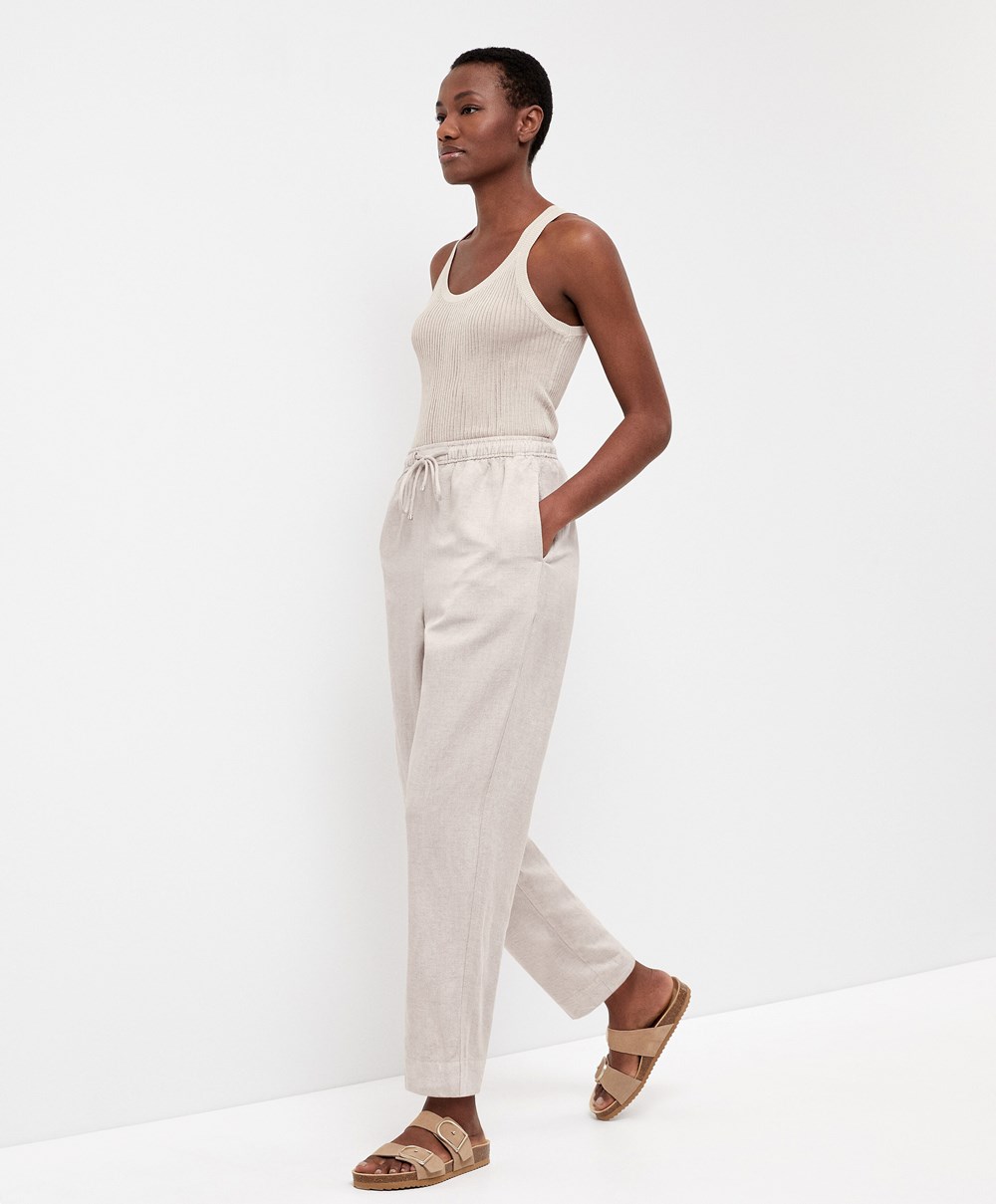 Oysho Linen Relaxed Fit Trousers Sand Melange | GKSELQ-493