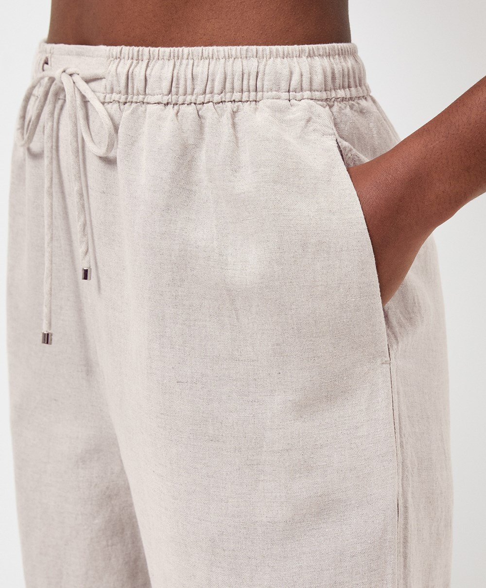 Oysho Linen Relaxed Fit Trousers Sand Melange | GKSELQ-493