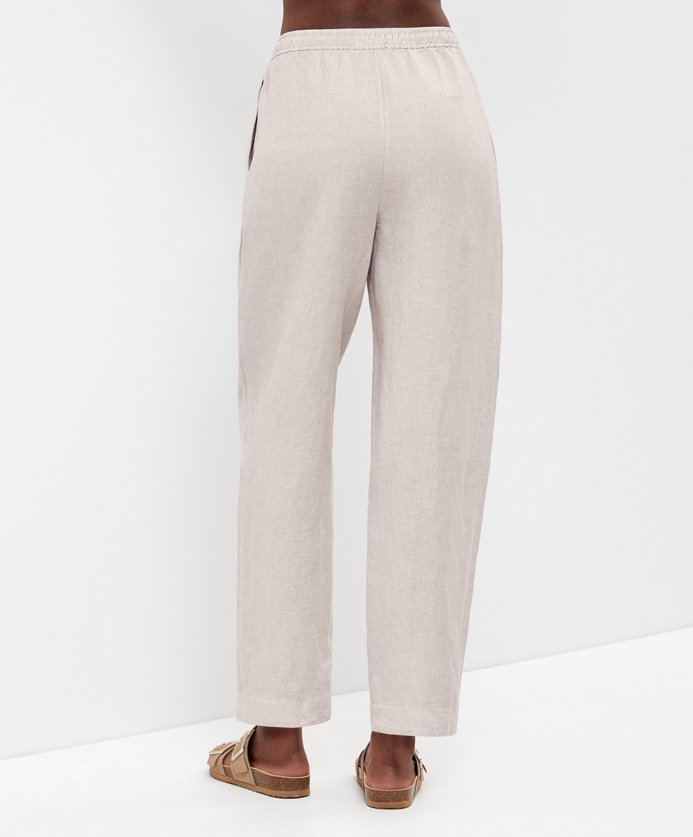 Oysho Linen Relaxed Fit Trousers Sand Melange | GKSELQ-493