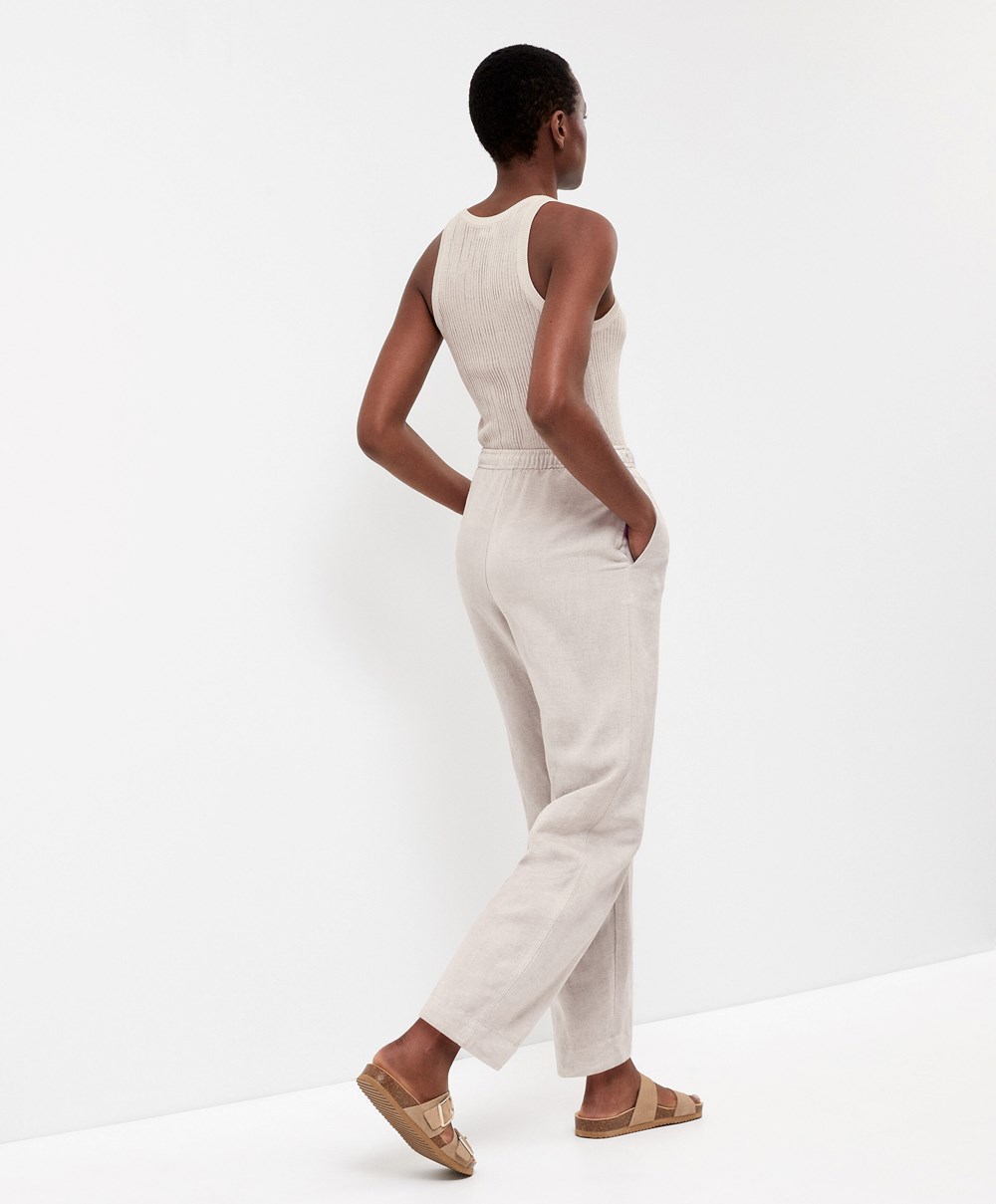 Oysho Linen Relaxed Fit Trousers Sand Melange | GKSELQ-493