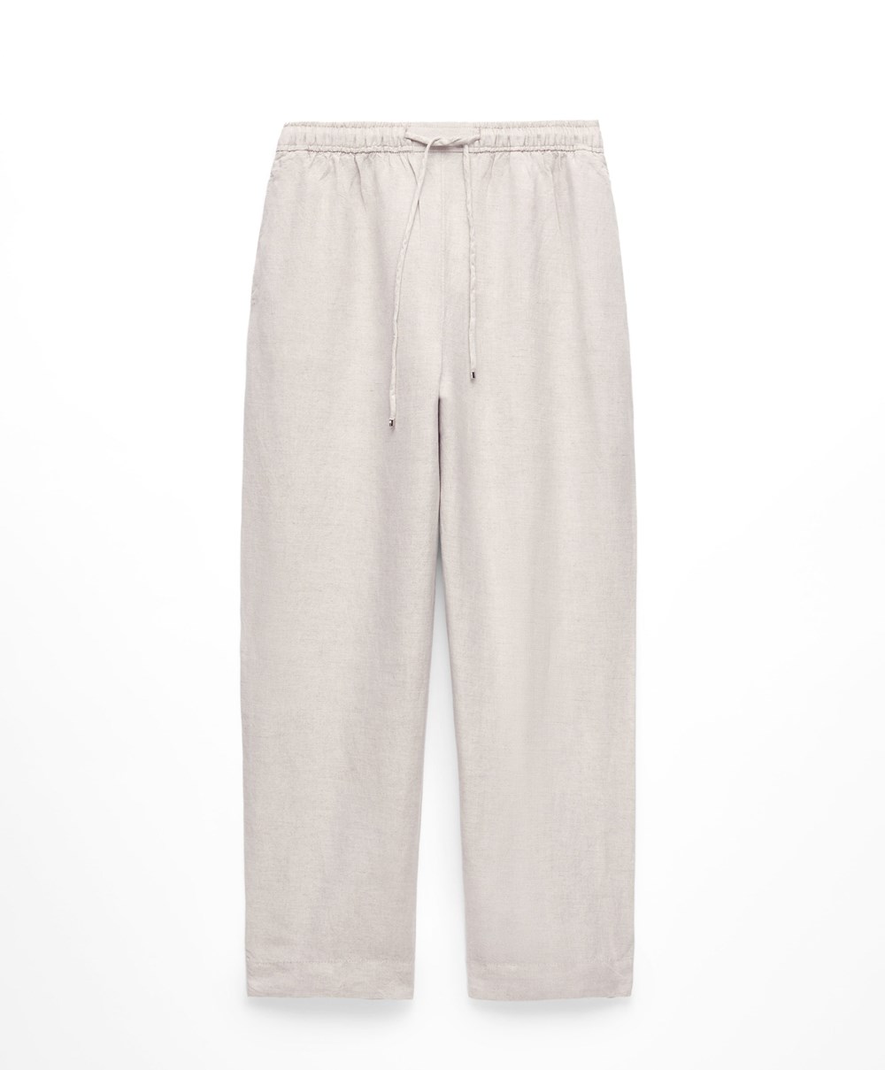 Oysho Linen Relaxed Fit Trousers Sand Melange | GKSELQ-493