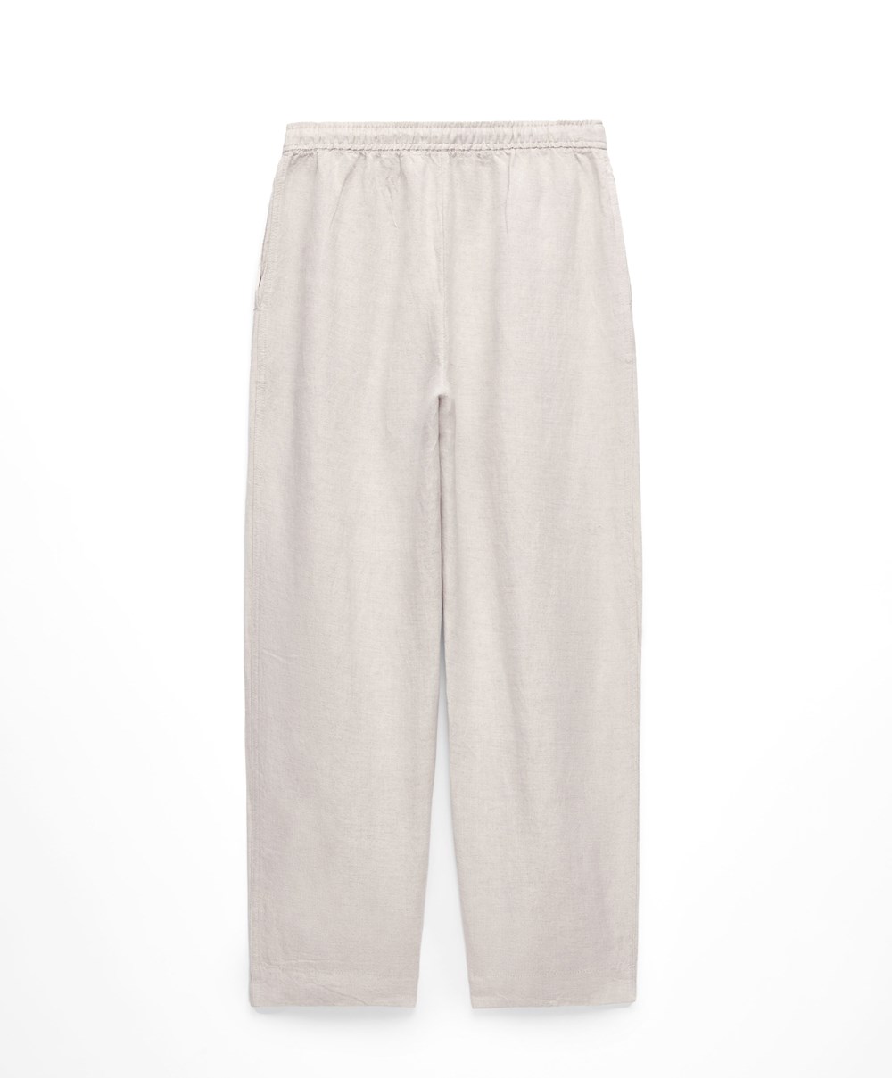 Oysho Linen Relaxed Fit Trousers Sand Melange | GKSELQ-493