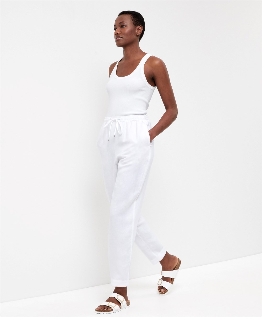 Oysho Linen Relaxed Fit Trousers ασπρα | CWHMYQ-876