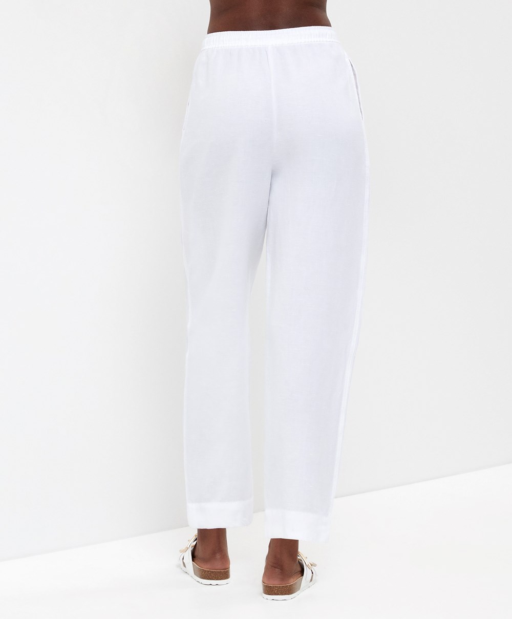 Oysho Linen Relaxed Fit Trousers ασπρα | CWHMYQ-876