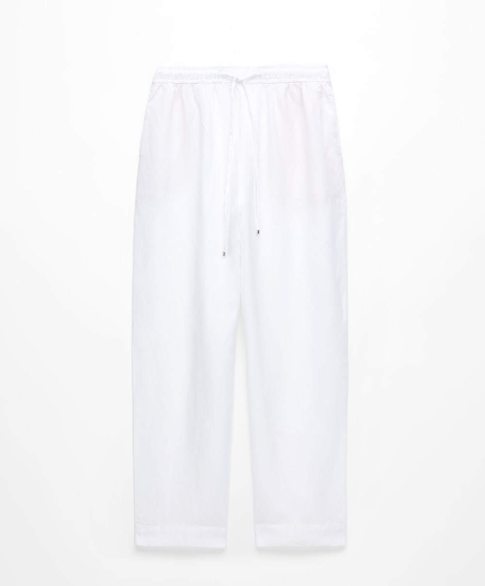 Oysho Linen Relaxed Fit Trousers ασπρα | CWHMYQ-876