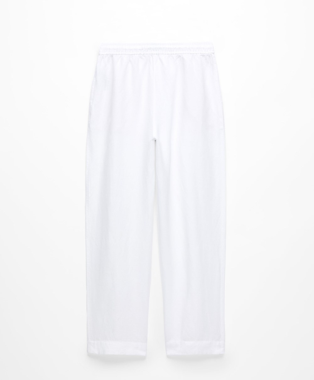 Oysho Linen Relaxed Fit Trousers ασπρα | CWHMYQ-876