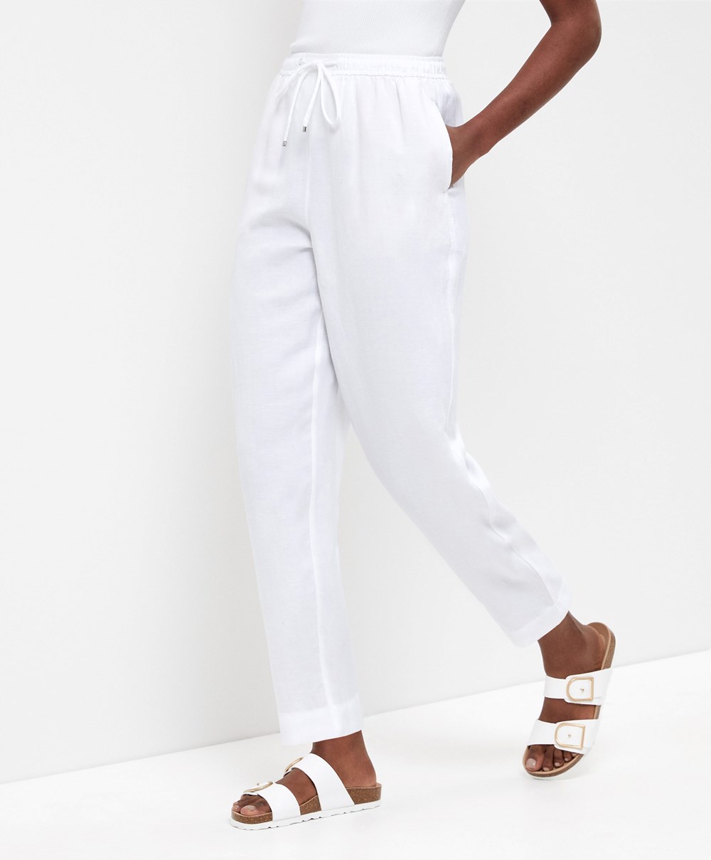 Oysho Linen Relaxed Fit Trousers ασπρα | CWHMYQ-876