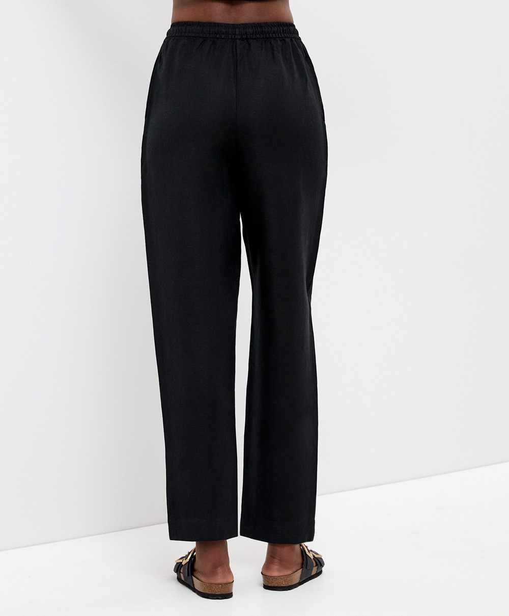 Oysho Linen Relaxed Fit Trousers μαυρα | XEBJLZ-921