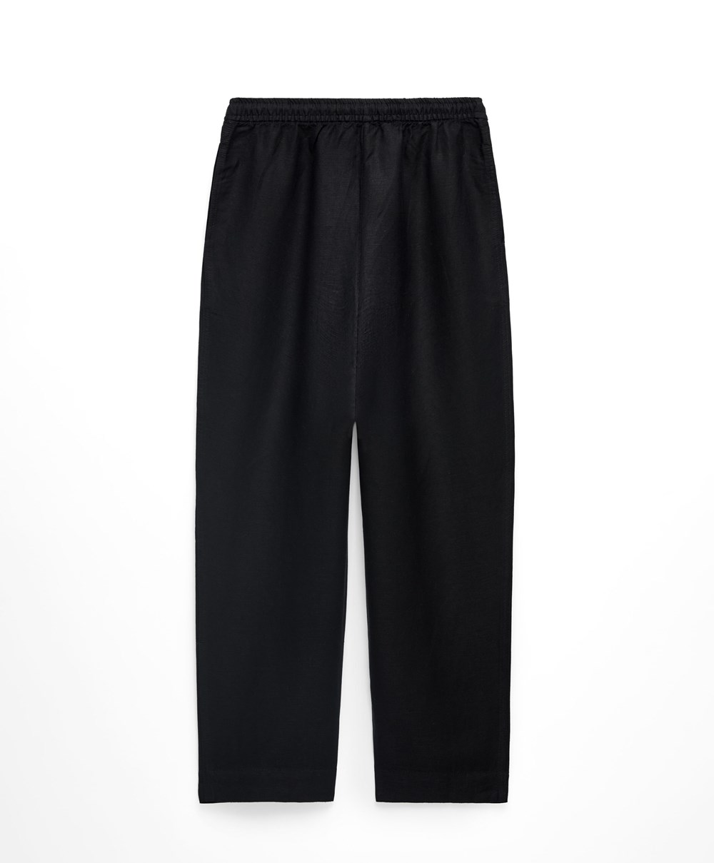 Oysho Linen Relaxed Fit Trousers μαυρα | XEBJLZ-921