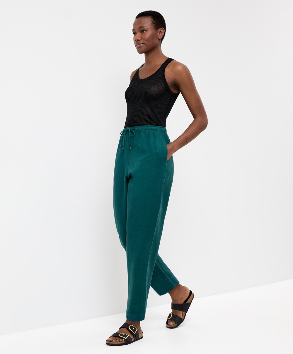 Oysho Linen Relaxed Fit Trousers πρασινο | YDGNKW-901