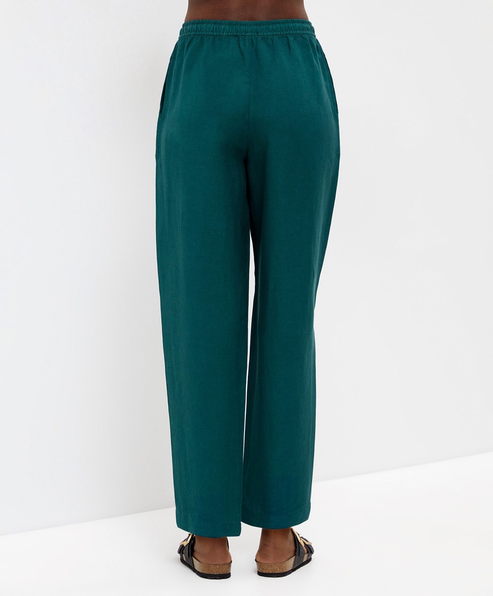 Oysho Linen Relaxed Fit Trousers πρασινο | YDGNKW-901