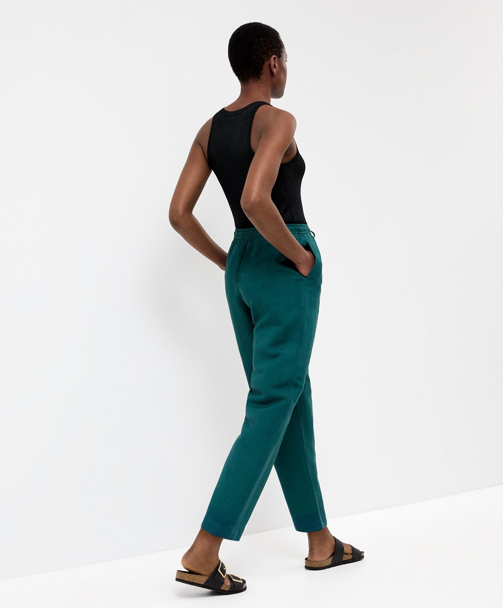 Oysho Linen Relaxed Fit Trousers πρασινο | YDGNKW-901