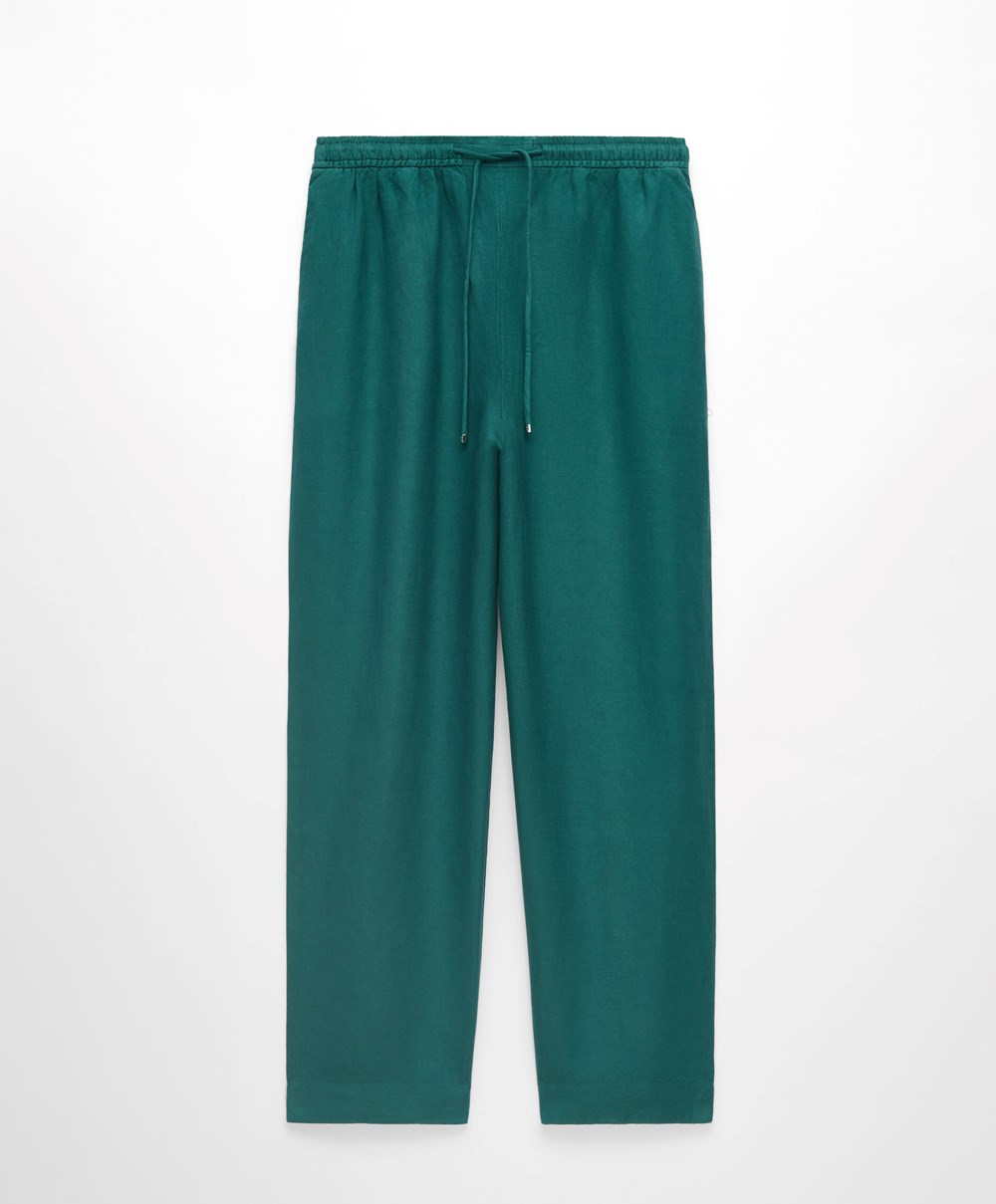 Oysho Linen Relaxed Fit Trousers πρασινο | YDGNKW-901