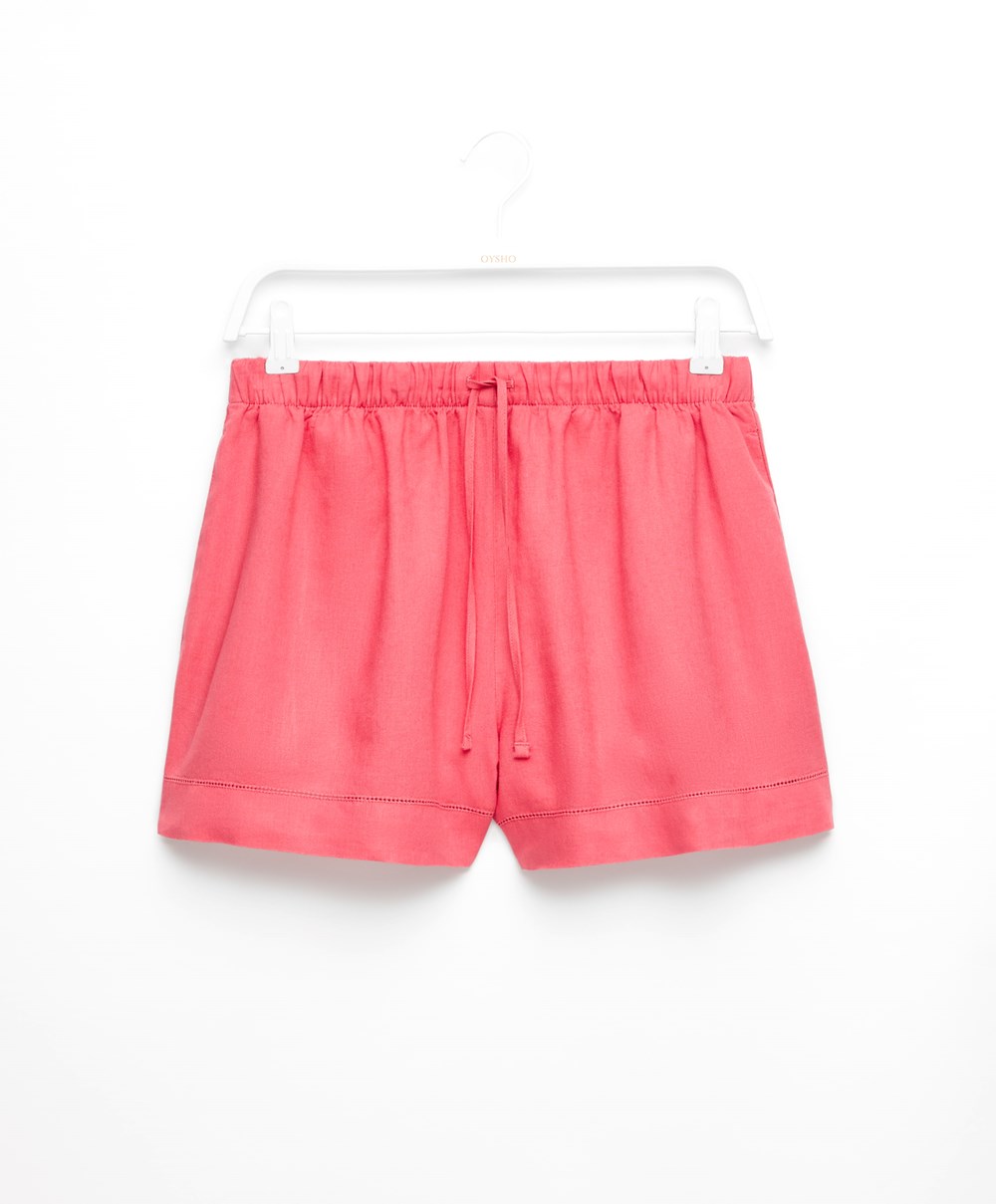 Oysho Linen Shorts κοραλι ροζ | ASTHOF-391