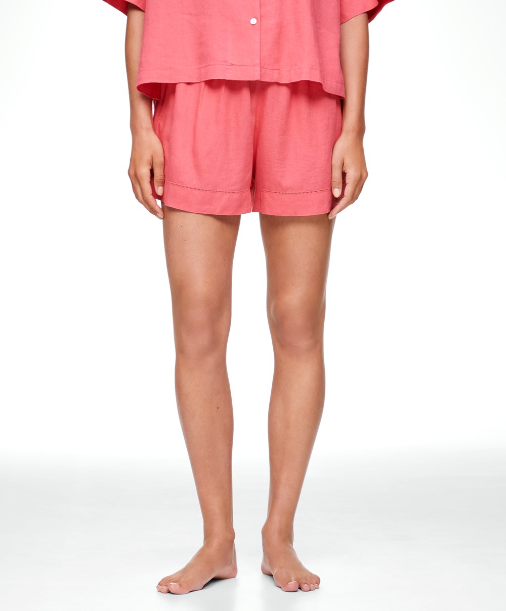 Oysho Linen Shorts κοραλι ροζ | ASTHOF-391