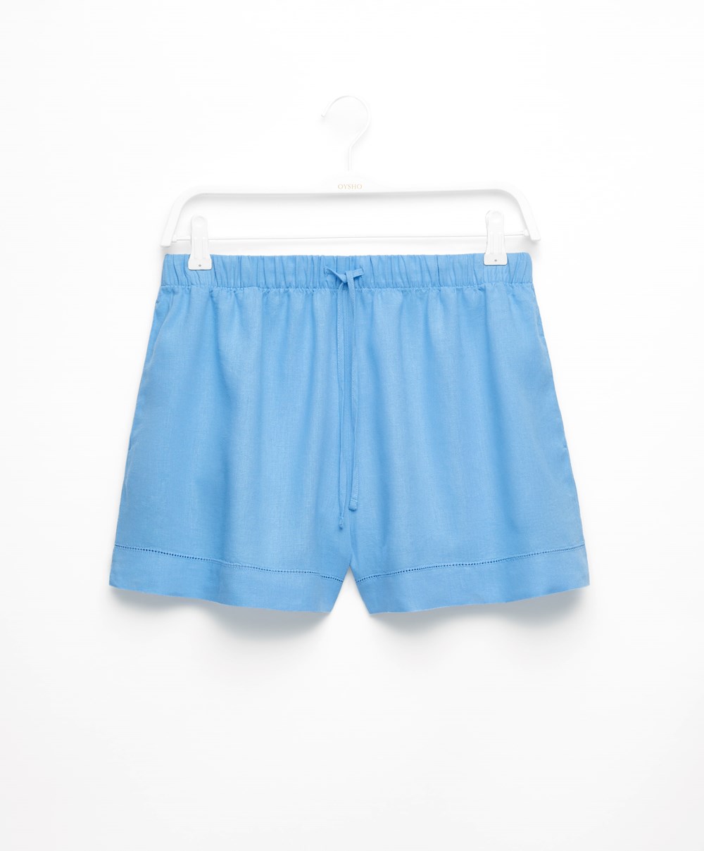 Oysho Linen Shorts μπλε | KXGIJF-436