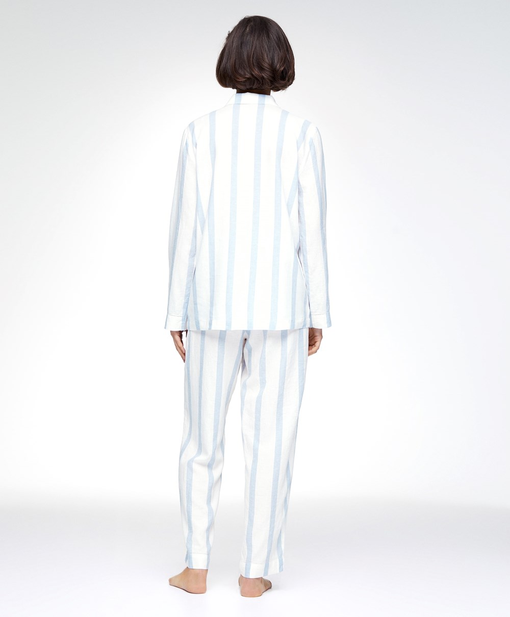 Oysho Linen Stripe Trousers Pale Ecru | SAEIZY-986