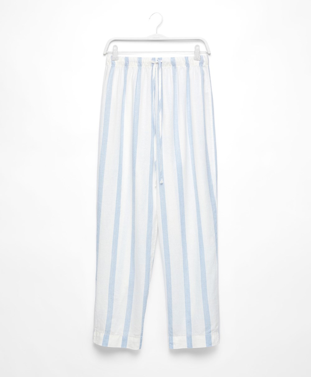 Oysho Linen Stripe Trousers Pale Ecru | SAEIZY-986