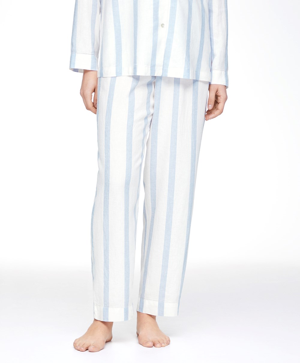 Oysho Linen Stripe Trousers Pale Ecru | SAEIZY-986