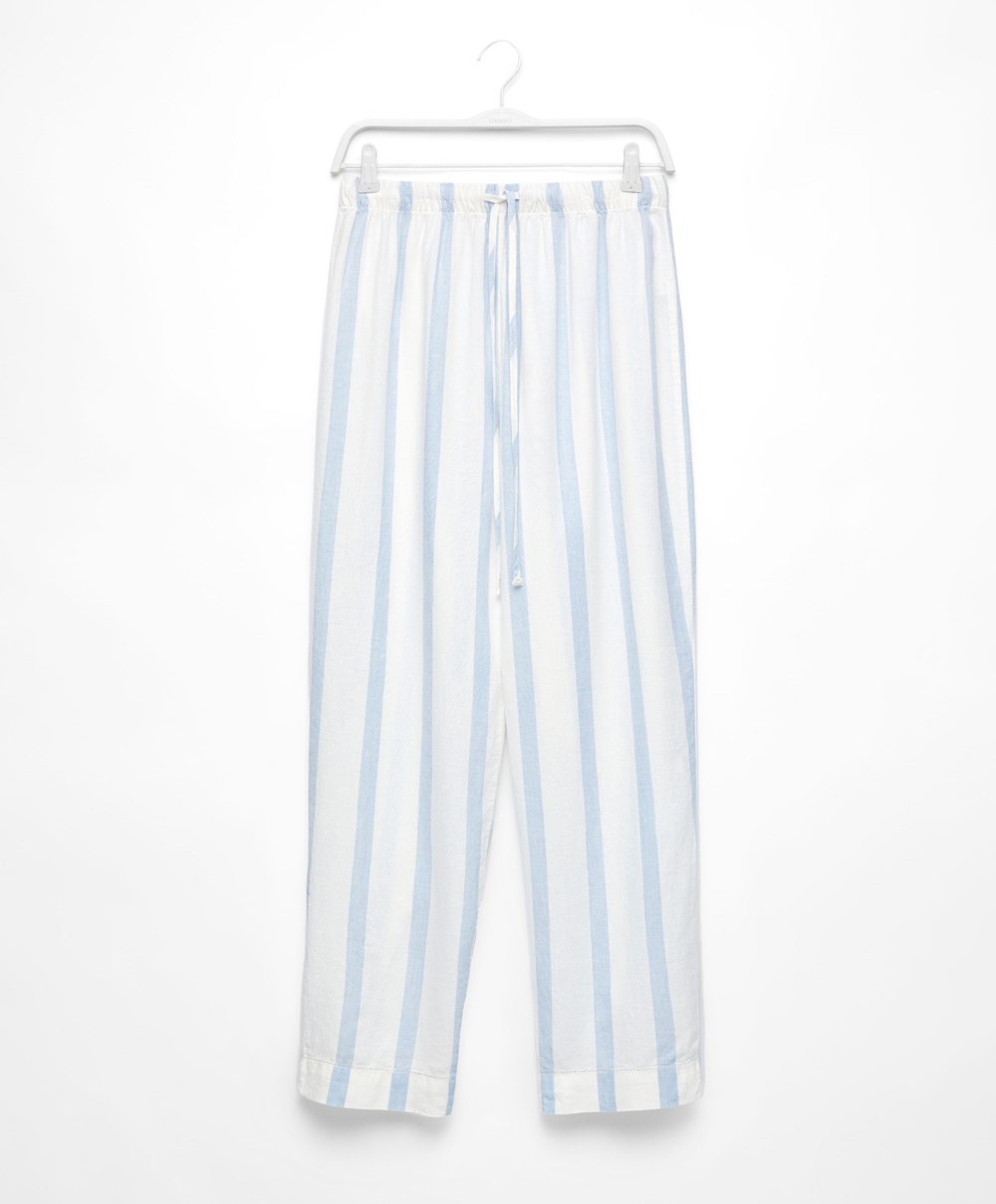 Oysho Linen Stripe Trousers Pale Ecru | UDJXCY-094