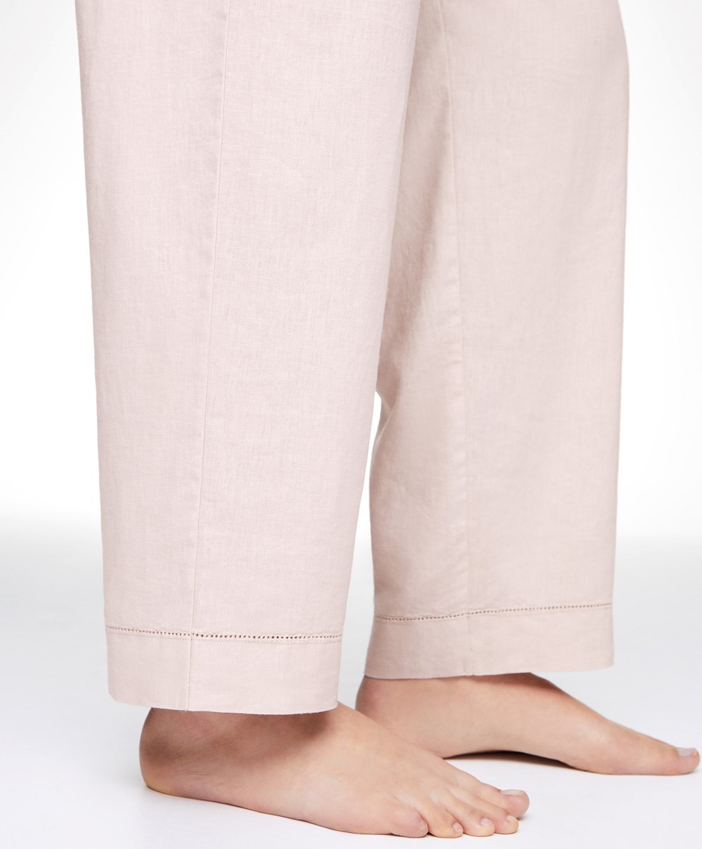 Oysho Linen Trousers Μπεζ | KHCOUW-923