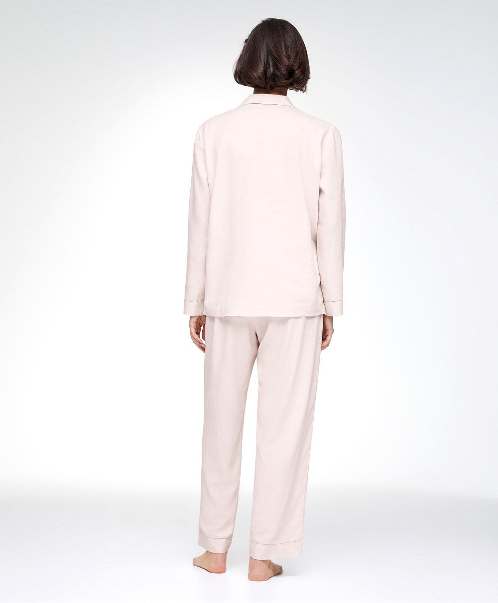 Oysho Linen Trousers Μπεζ | KHCOUW-923