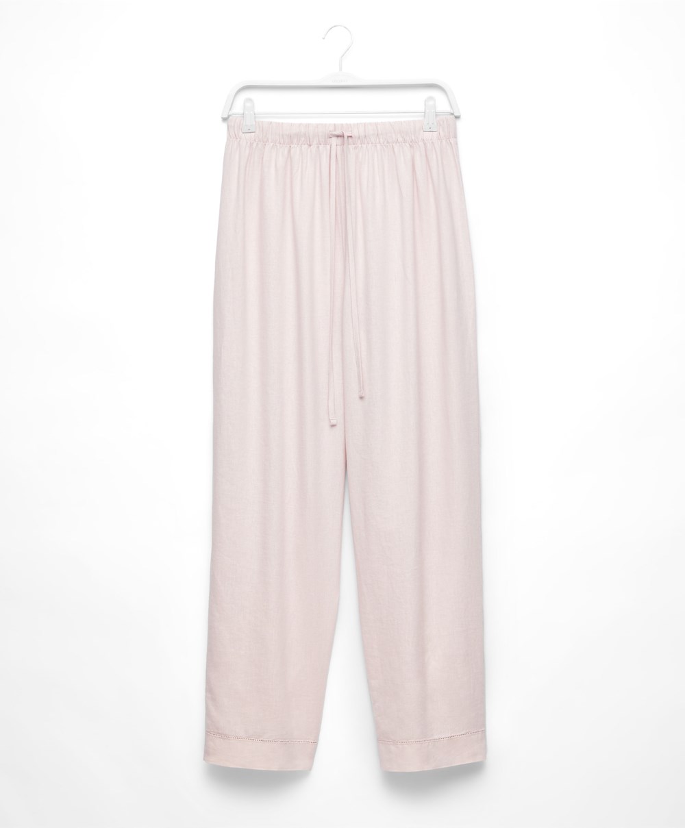 Oysho Linen Trousers Μπεζ | KHCOUW-923