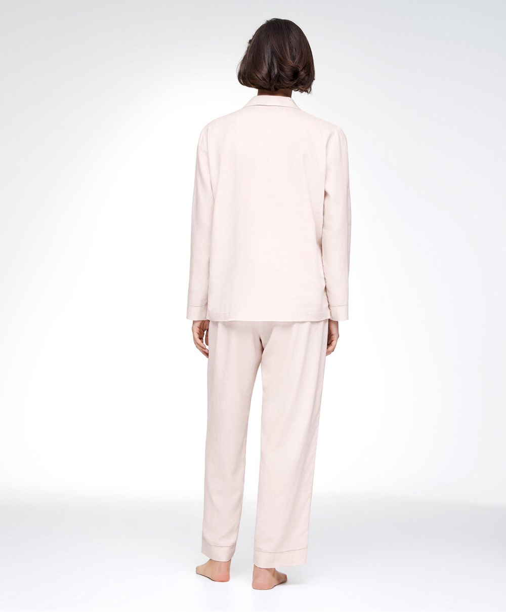 Oysho Linen Trousers Μπεζ | QUTLCA-821