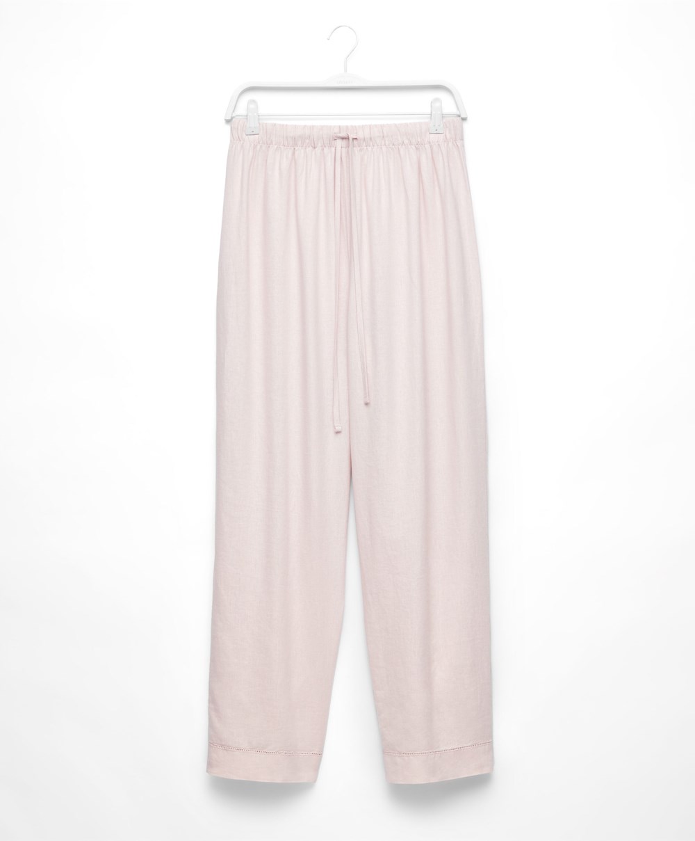 Oysho Linen Trousers Μπεζ | QUTLCA-821