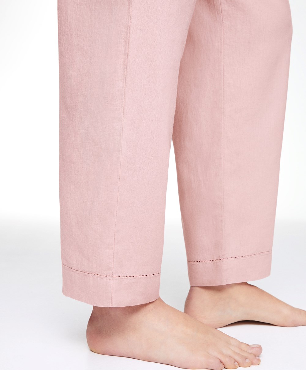 Oysho Linen Trousers ροζ | MCLPNH-437