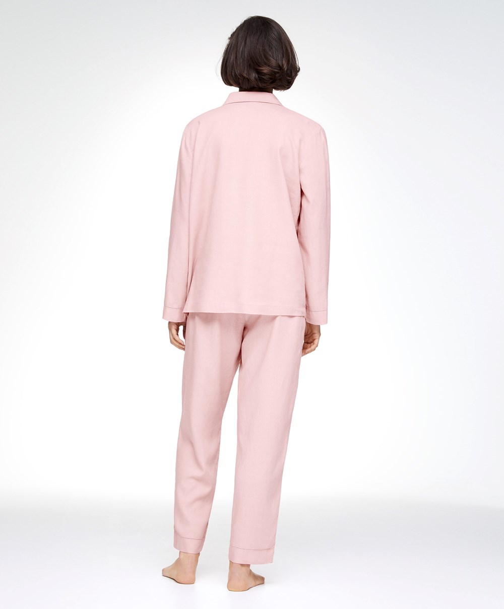 Oysho Linen Trousers ροζ | MCLPNH-437