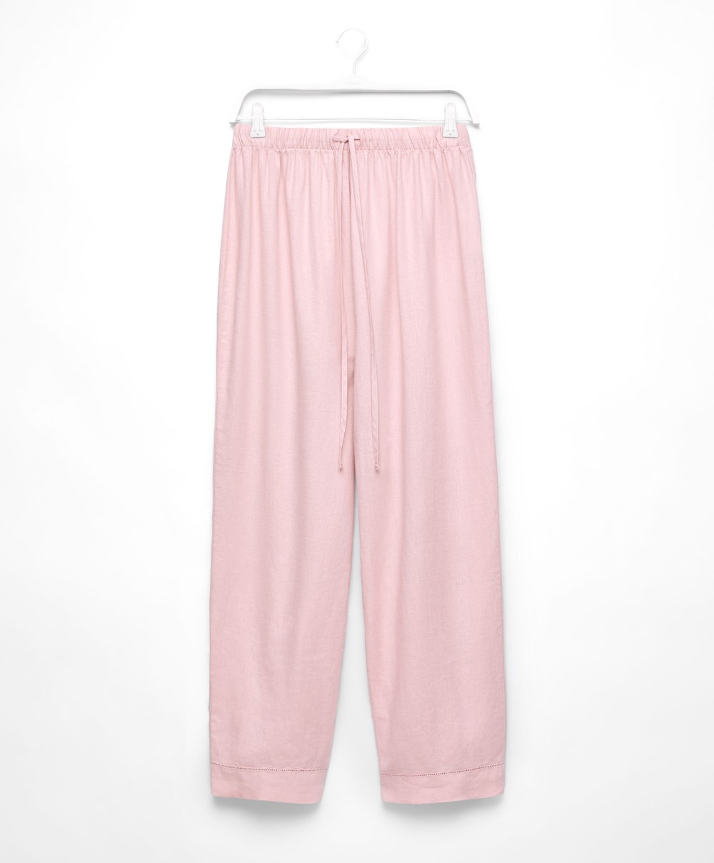 Oysho Linen Trousers ροζ | MCLPNH-437