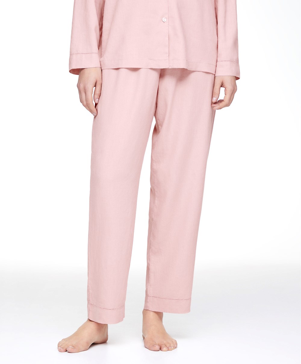 Oysho Linen Trousers ροζ | MCLPNH-437