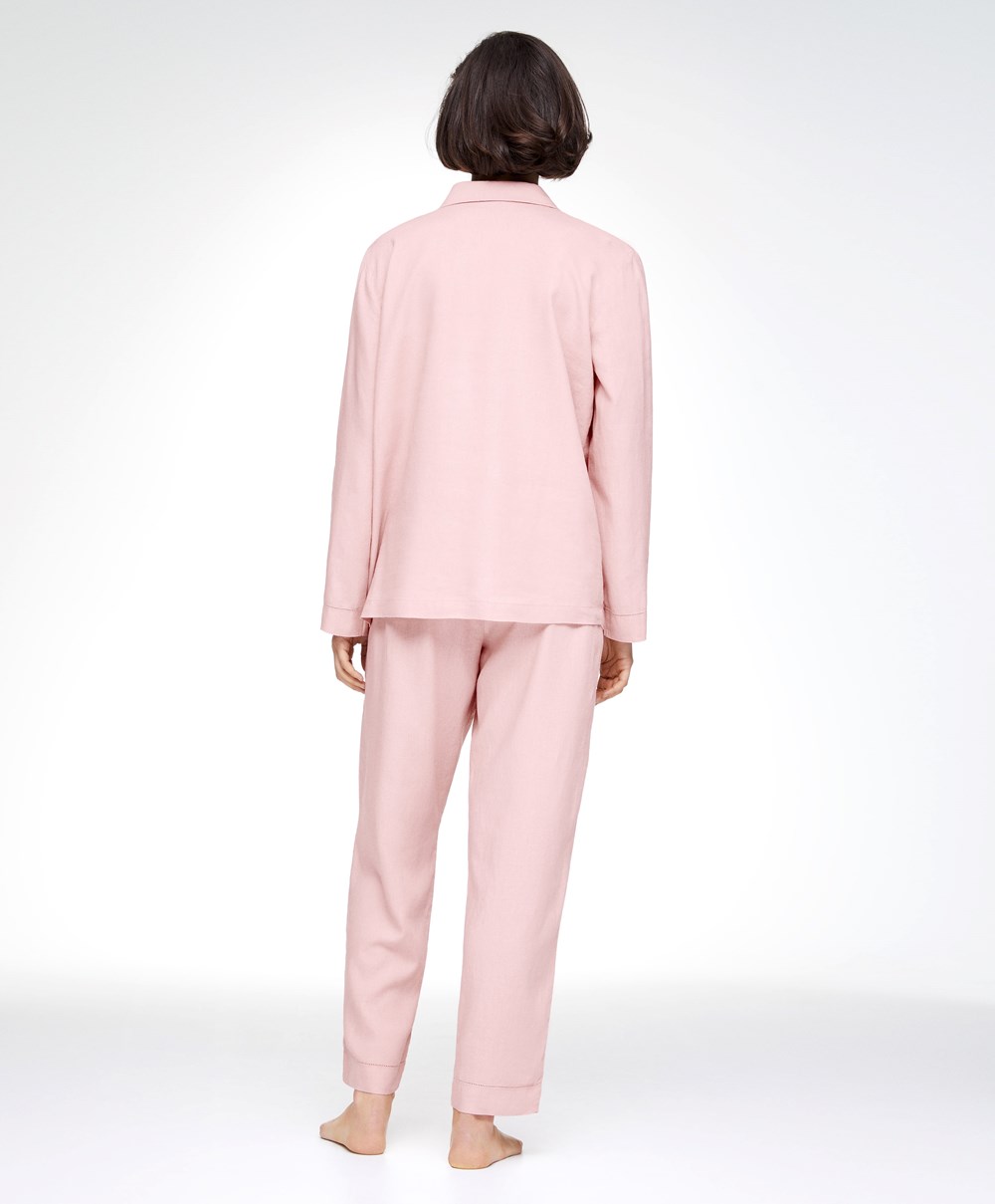 Oysho Linen Trousers ροζ | YPZFLD-075