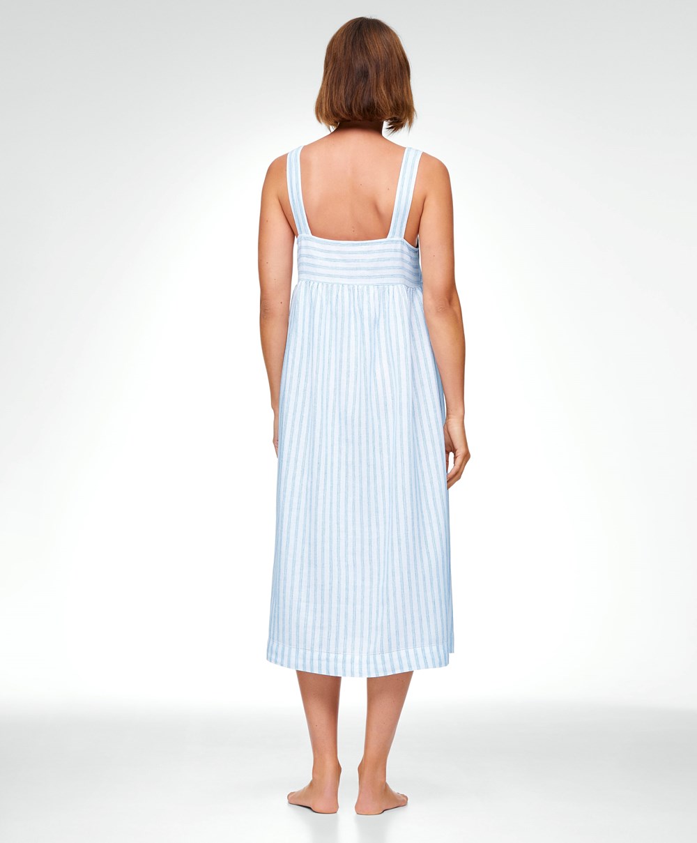 Oysho Linen strappy Midi Nightdress Pale Ecru | ESKGXY-163