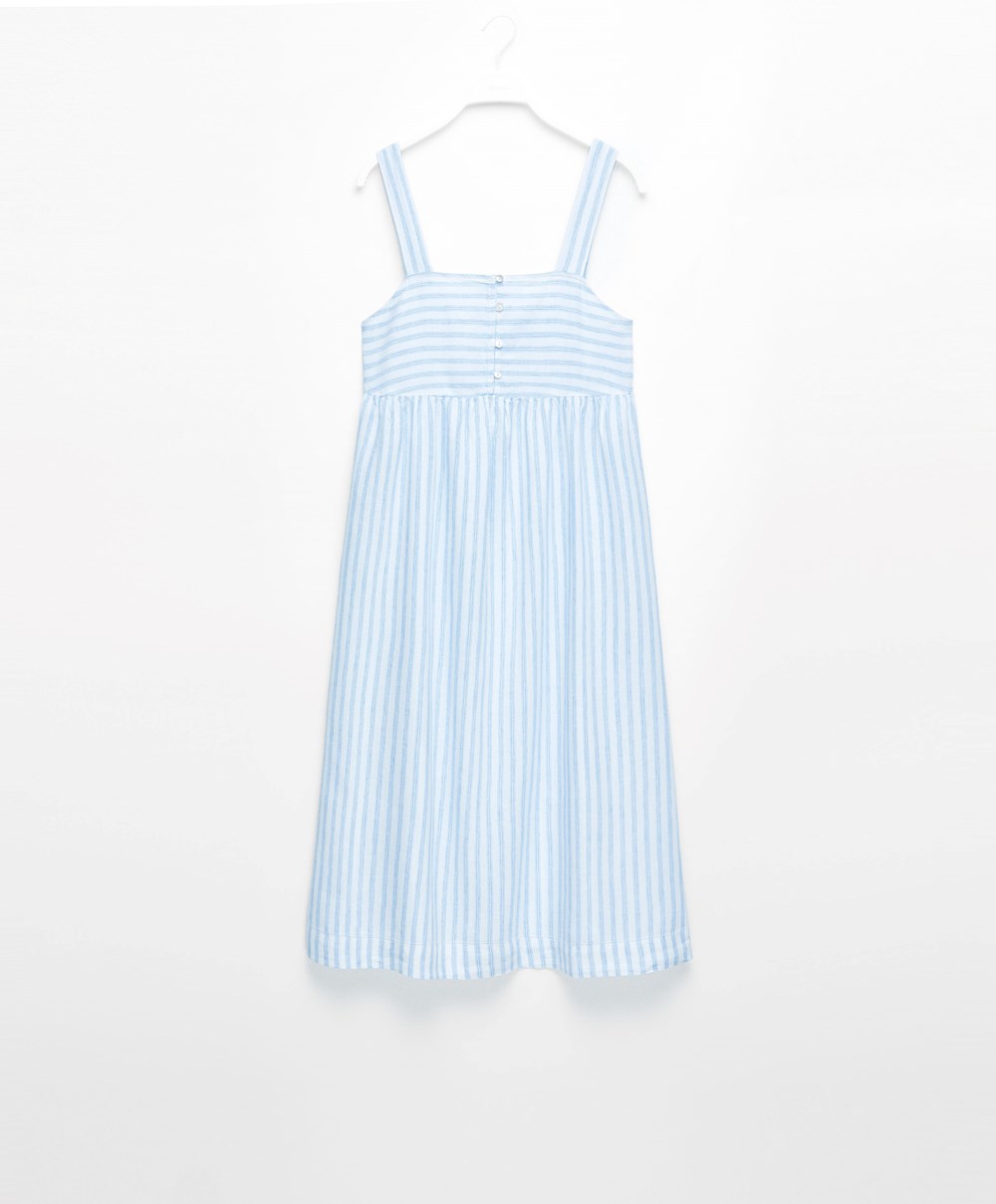 Oysho Linen strappy Midi Nightdress Pale Ecru | ESKGXY-163