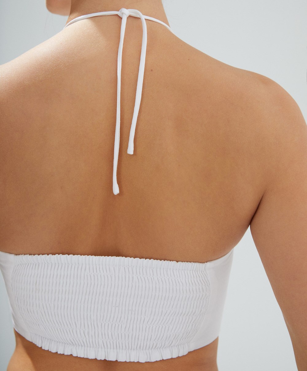 Oysho Linen strappy Top With Stone Details ασπρα | YDCELP-846